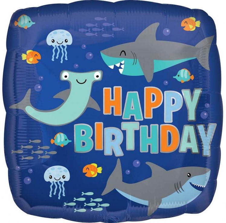 Foil Balloon - Happy Birthday (sharks)