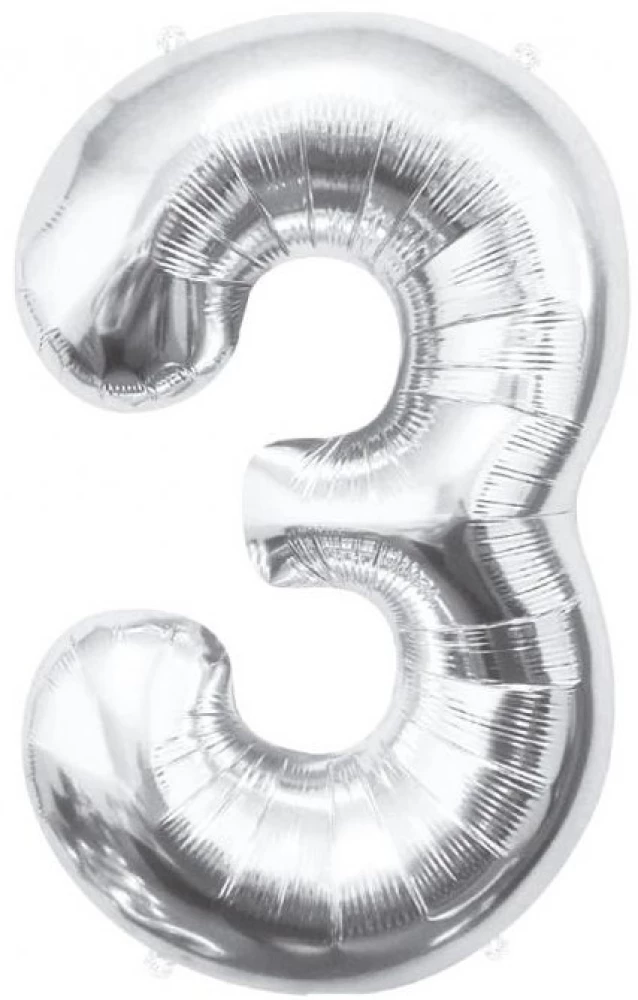 Фольгированный шар цифра 3, серебристый, 85 см