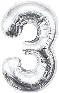 Фольгированный шар цифра 3, серебристый, 85 см