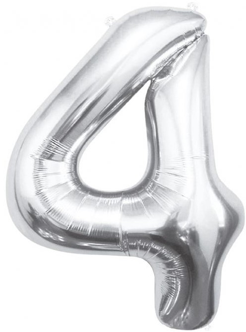 Foil Number Balloon 4, Silver, 85 cm