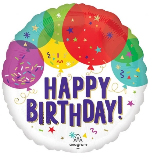 Folienballon - Happy Birthday Balloons & Confetti, 46 cm
