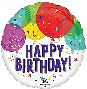 Folienballon - Happy Birthday Balloons & Confetti, 46 cm