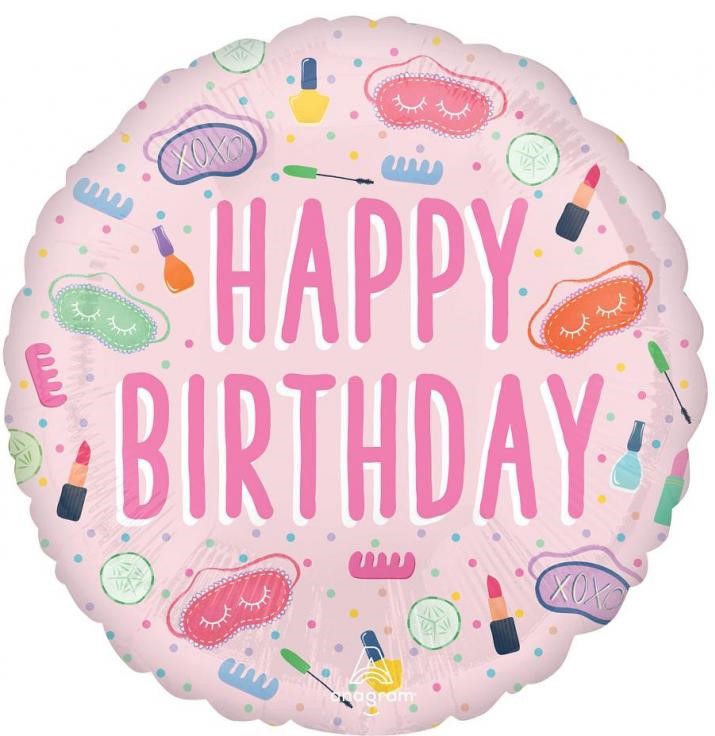 Foil Balloon - Happy Birthday SPA cosmetics, pink, 46 cm