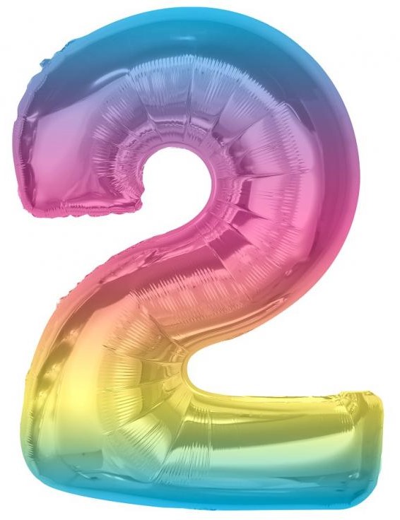 Foil Balloon Number 2, Rainbow, 92 cm