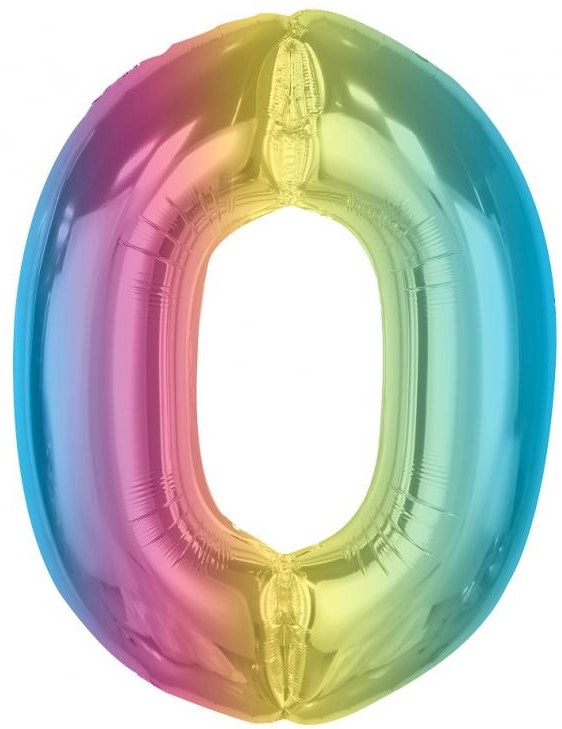 Foil Balloon Number 0, Rainbow, 92 cm