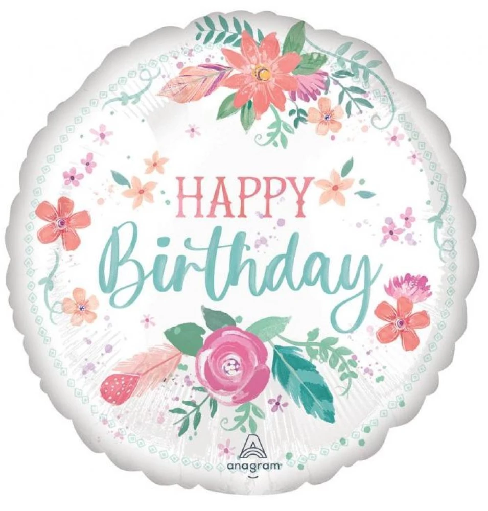 Folienballon - Happy Birthday Flowers, 46 cm