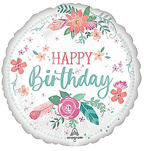 Folienballon - Happy Birthday Flowers, 46 cm