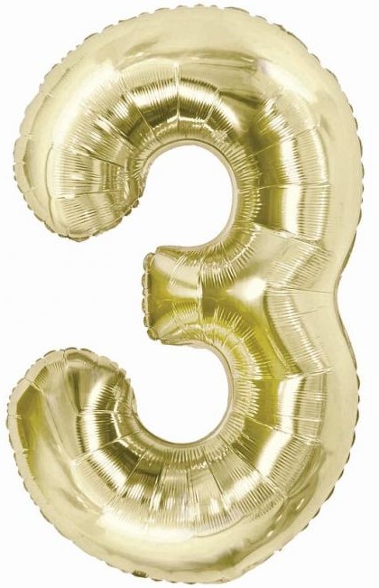 Foil Balloon Number 3, Champagne, 85 cm