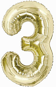 Folienballon Zahl 3, Champagner, 85 cm