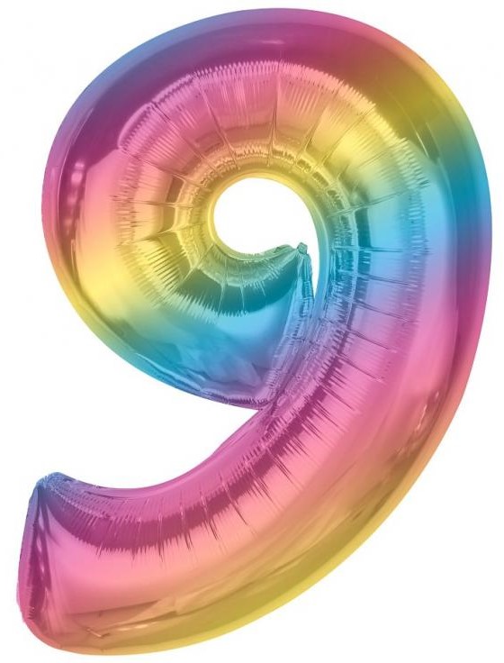 Foil balloon number 9, rainbow, 92 cm