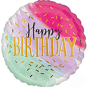 Folienballon - Happy Birthday Water Color, 46 cm