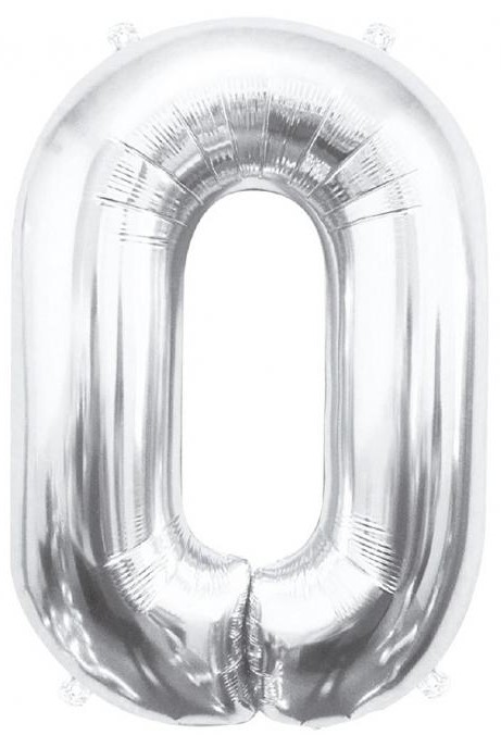 Foil Number Balloon 0, Silver, 85 cm