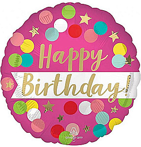 Folienballon - Happy Birthday Pink Confeti, 46 cm