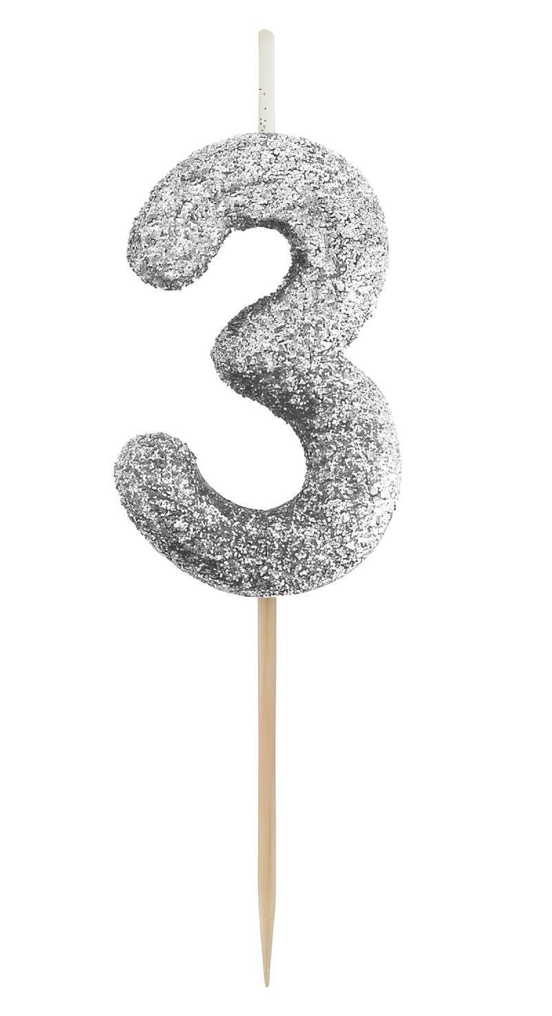 Świece do tortu - 3, czarny brokat