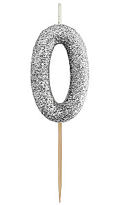 Tortenkerze - 0, schwarzer Glitzer