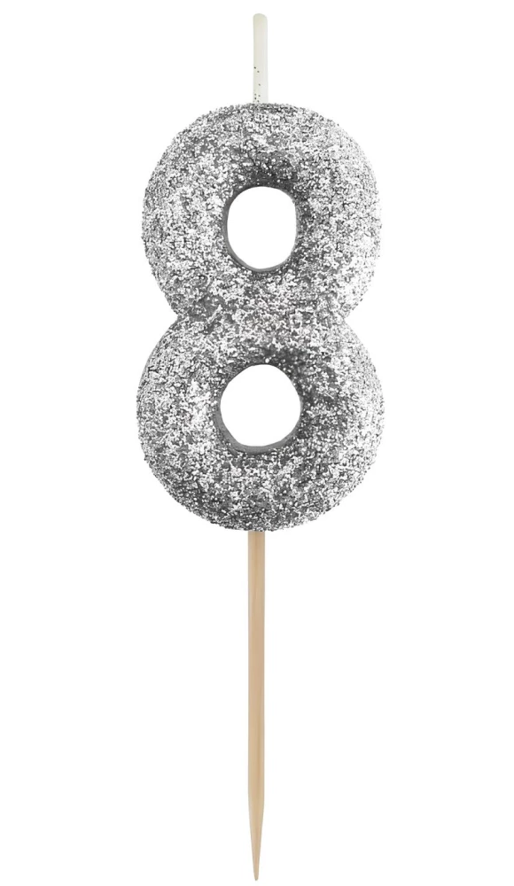 Kuchenkerze - 8, schwarzer Glitzer