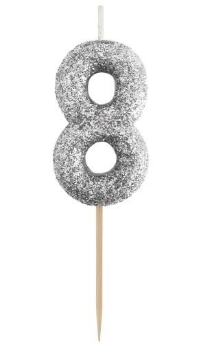 Kuchenkerze - 8, schwarzer Glitzer