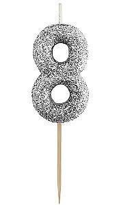 Kuchenkerze - 8, schwarzer Glitzer