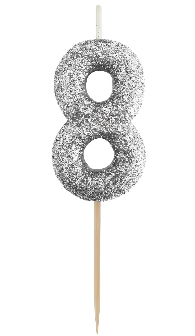 Świeca na tort - 8, czarny brokat