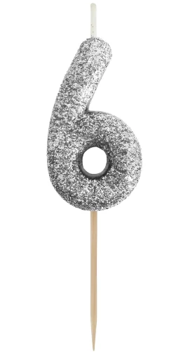 Kerze für die Torte - 6, schwarzer Glitter