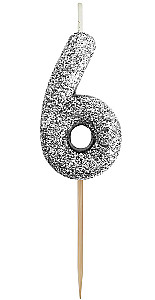 Kerze für die Torte - 6, schwarzer Glitter