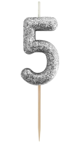 Kerze für die Torte - 5, schwarzer Glitzer
