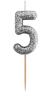 Kerze für die Torte - 5, schwarzer Glitzer