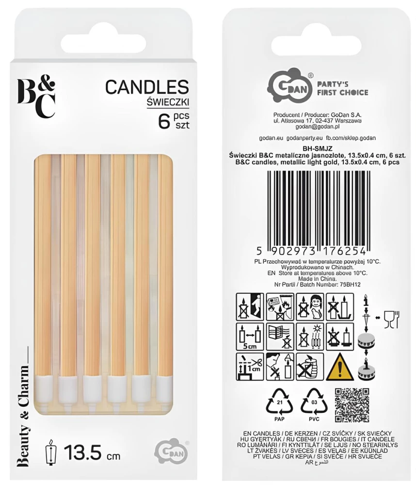 Kerzen-Set für Torte, goldfarben, 6 Stück