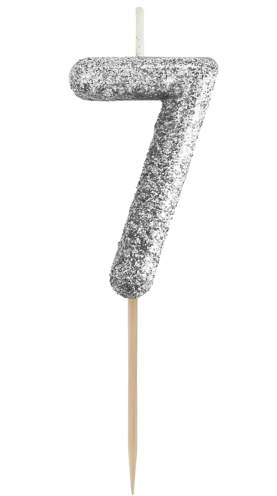 Kerze für die Torte - 7, schwarzer Glitzer