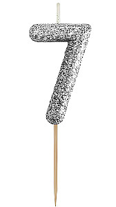 Kerze für die Torte - 7, schwarzer Glitzer