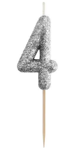 Geburtstagskerze - 4, schwarzer Glitzer