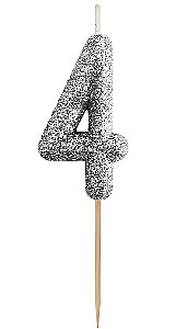 Geburtstagskerze - 4, schwarzer Glitzer