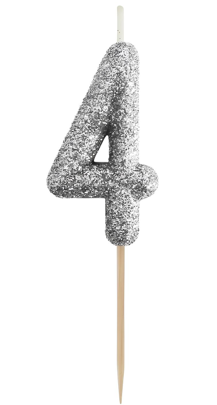 Świeca na tort - 4, czarny brokat