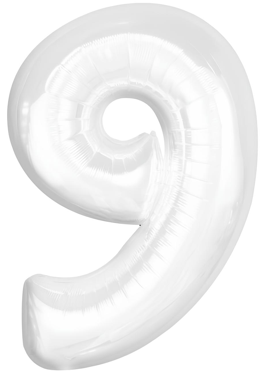 Foil Balloon - Number 9, White