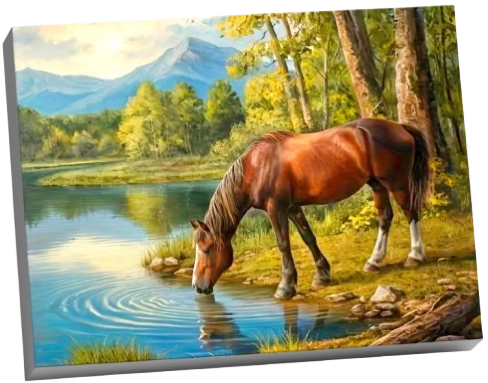 Malerei nach Zahlen - Pferd am Tränke (28 Farben)