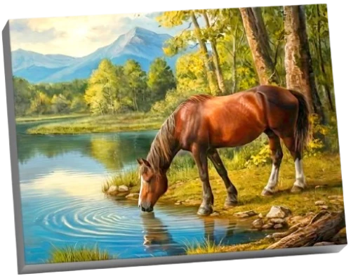 Malerei nach Zahlen - Pferd am Tränke (28 Farben)