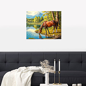 Malerei nach Zahlen - Pferd am Tränke (28 Farben)