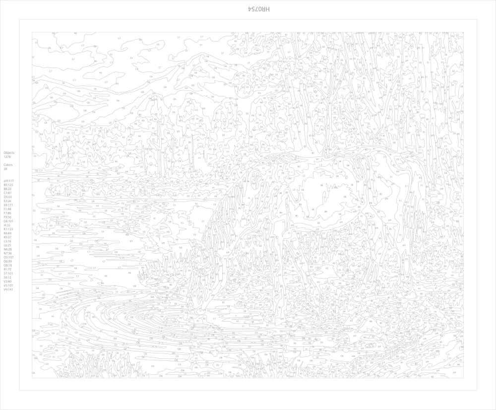 Malerei nach Zahlen - Pferd am Tränke (28 Farben)