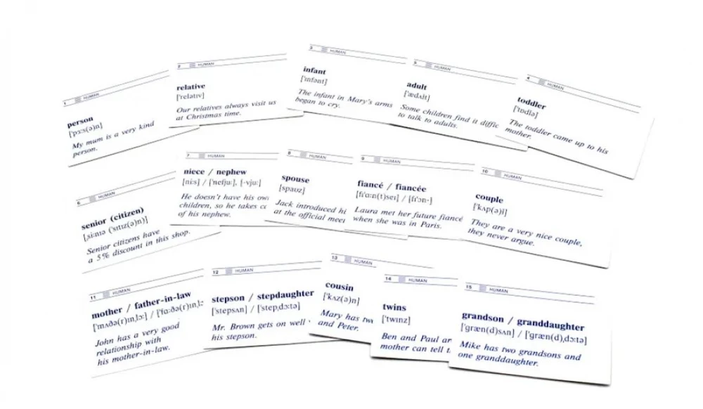 Thematic cards. 500 most common nouns in the English language