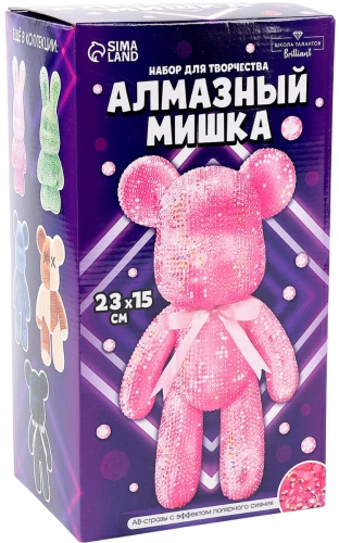 Diamantmosaik auf Figur - Bär mit Strass, rosa