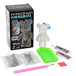 Набор для творчества - Брелок алмазный Мишка, цвет белый