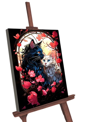 Painting by numbers - Black canvas with glowing paint. Cat loyalty (25 colors)