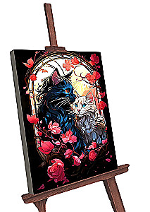 Painting by numbers - Black canvas with glowing paint. Cat loyalty (25 colors)
