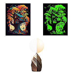 Obrazek według numerów - Czarna płótno z świecącą farbą. Mały domek na drzewie (22 kolory)