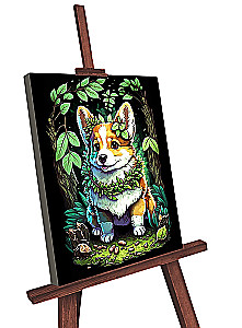Number Painting - Black Canvas with Glow in the Dark Paint. Corgi Puppy (30 colors)