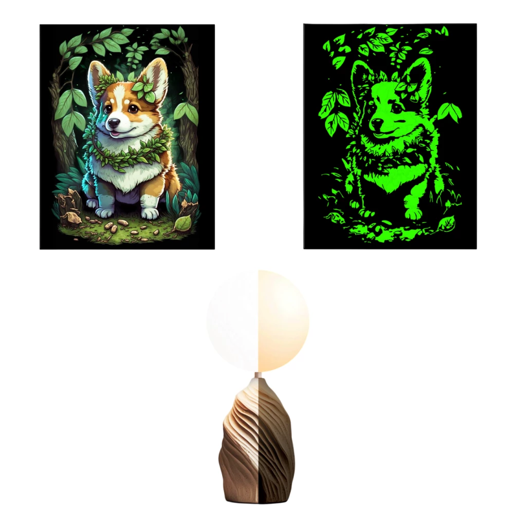 Number Painting - Black Canvas with Glow in the Dark Paint. Corgi Puppy (30 colors)