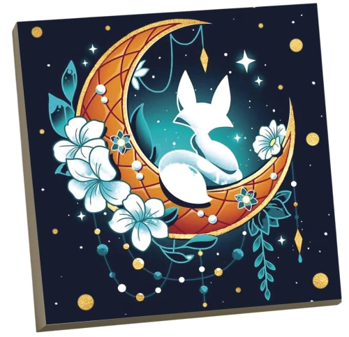 Obraz do malowania po numerach z złotą folią. Lis na księżycu (14 kolorów)