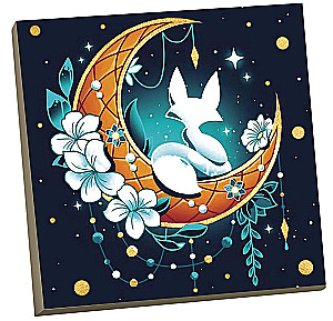 Obraz do malowania po numerach z złotą folią. Lis na księżycu (14 kolorów)