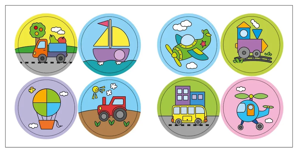 Coloring Book for Toddlers with Stickers. Transport