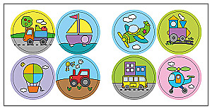 Coloring Book for Toddlers with Stickers. Transport